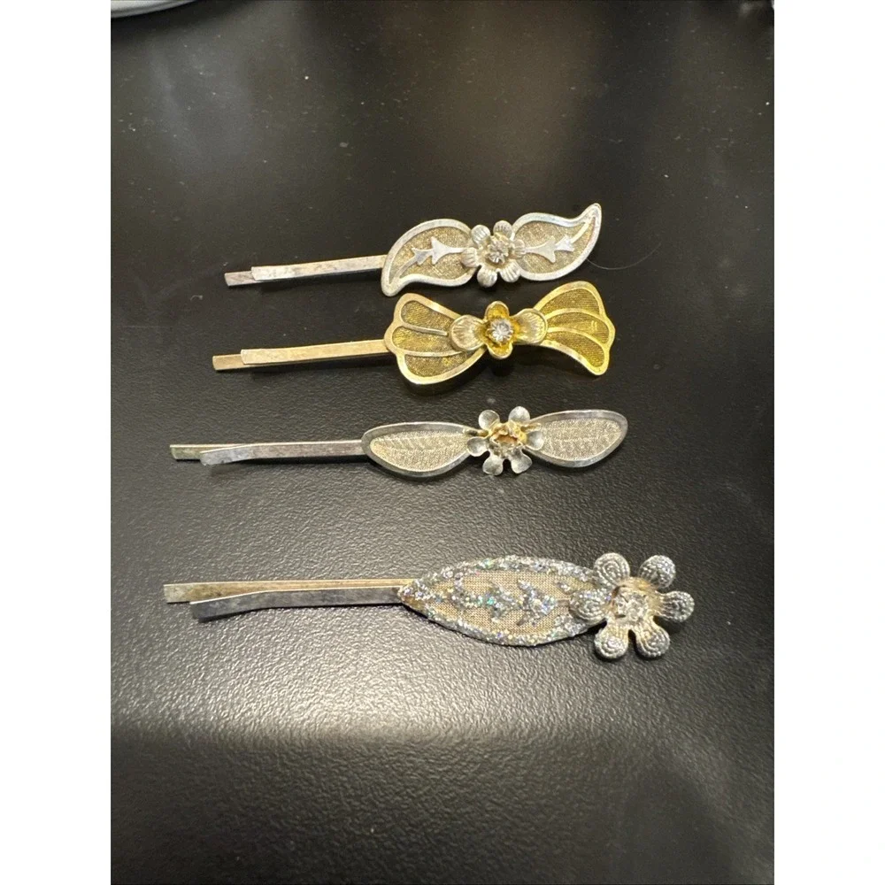 Vintage‎  Hair Accessories Lot Bobby Pins Flowers Bow Leaves  Rhinestone